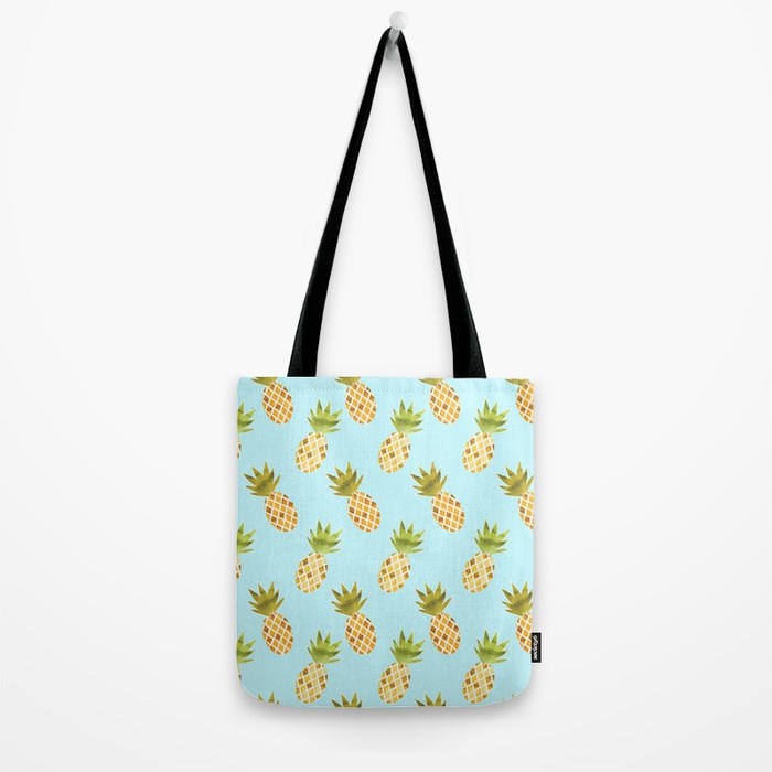 Watercolour Pineapple Pattern Tote Bag - TanyaDraws @ Society6