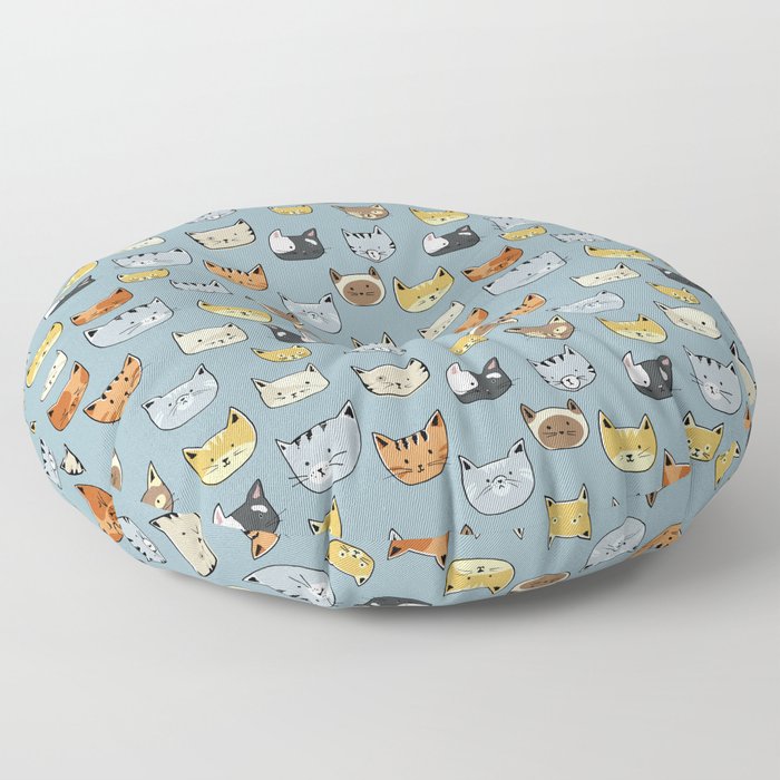Cat Face Doodle Pattern Round Floor Pillows