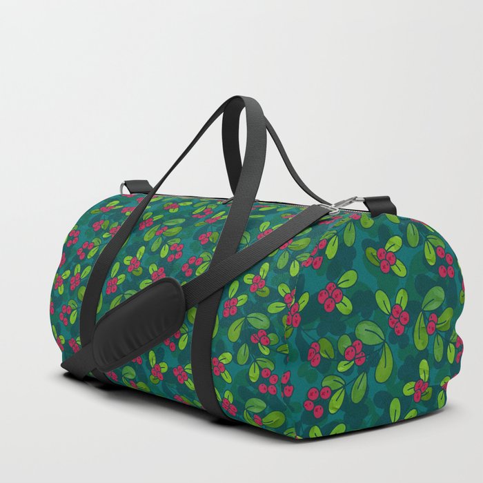 Green & Teal Cranberry Illustrated Pattern Duffle Bag @ Society6