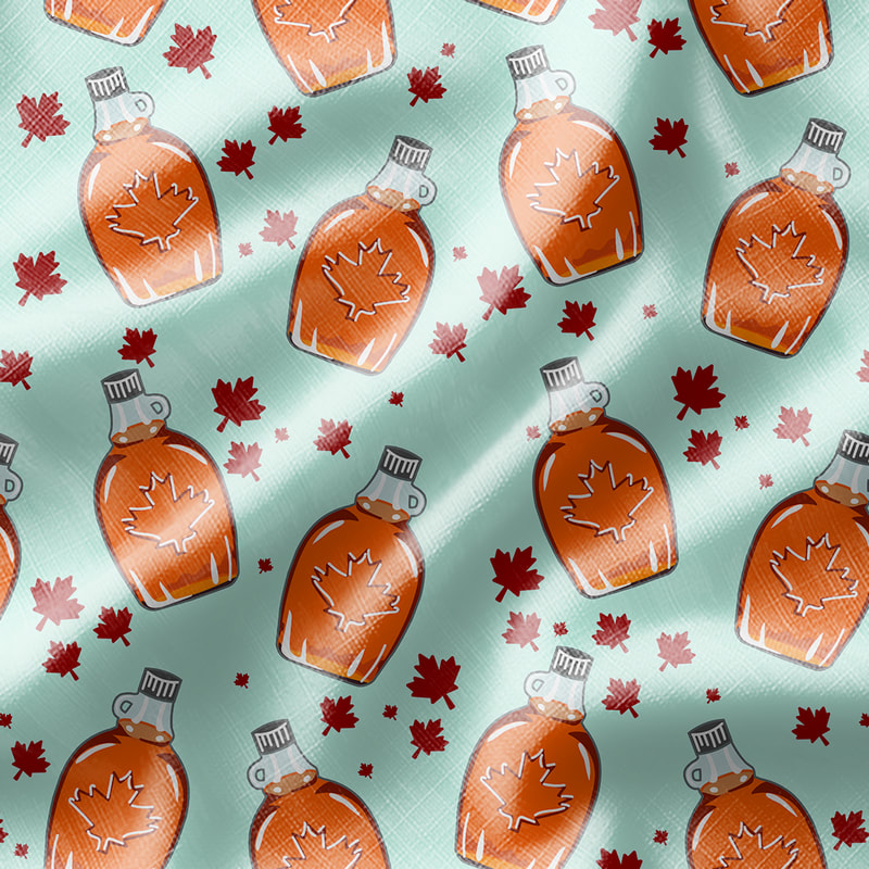 Illustrated Canadian Maple Syrup Pattern Fabric from Zazzle
