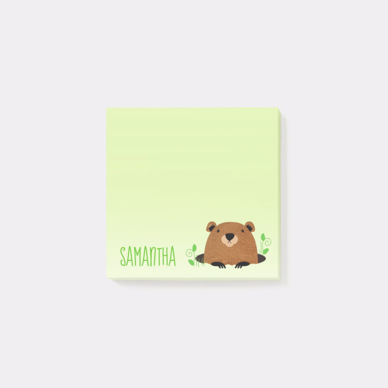Adorable Custom Name Groundhog drawing post it notes