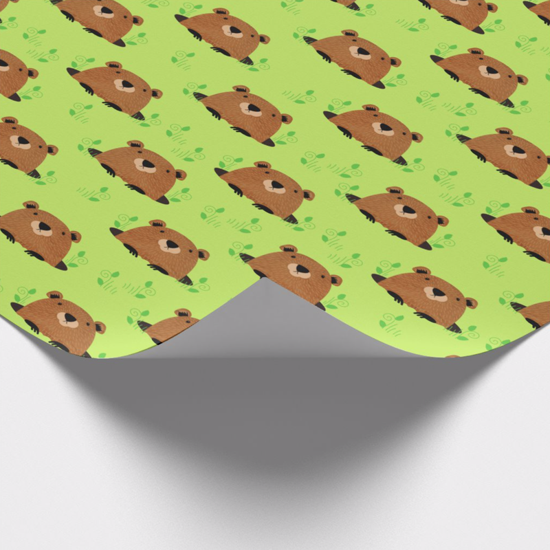 Adorable green groundhog illustrated pattern wrapping paper