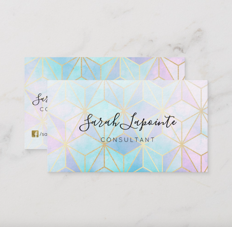 Trendy Iridescent Pastel & Gold Geometric Custom Business Cards