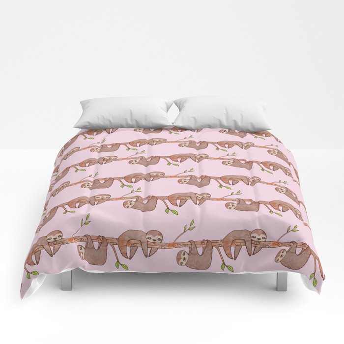 Pink Baby Sloth Pattern Queen Sized Comforter