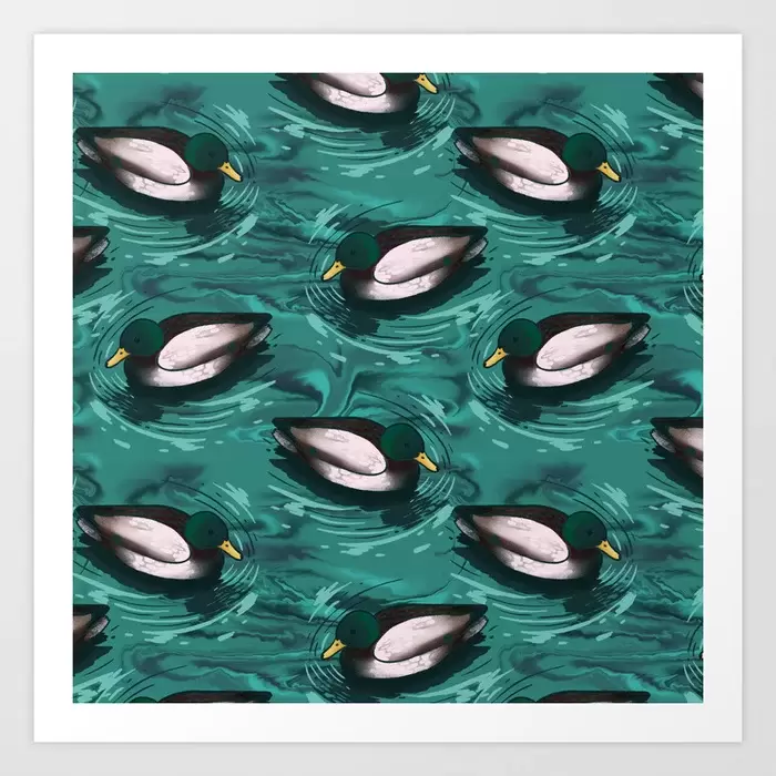 Mallards swimming in the water illustrated pattern
