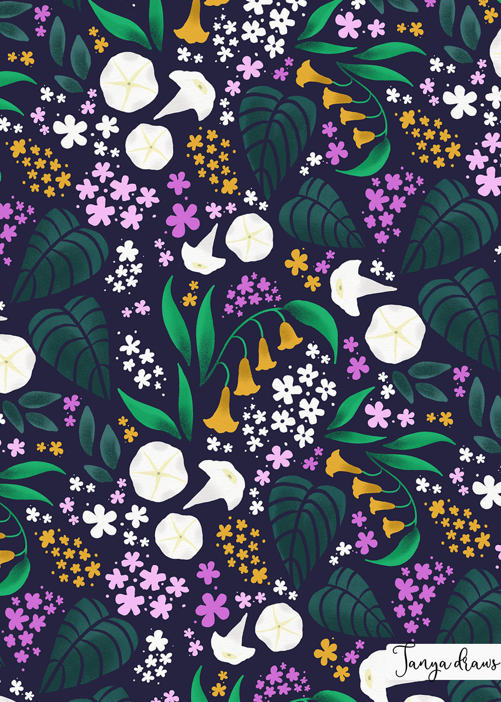 Moon Garden Floral Pattern by TanyaDraws