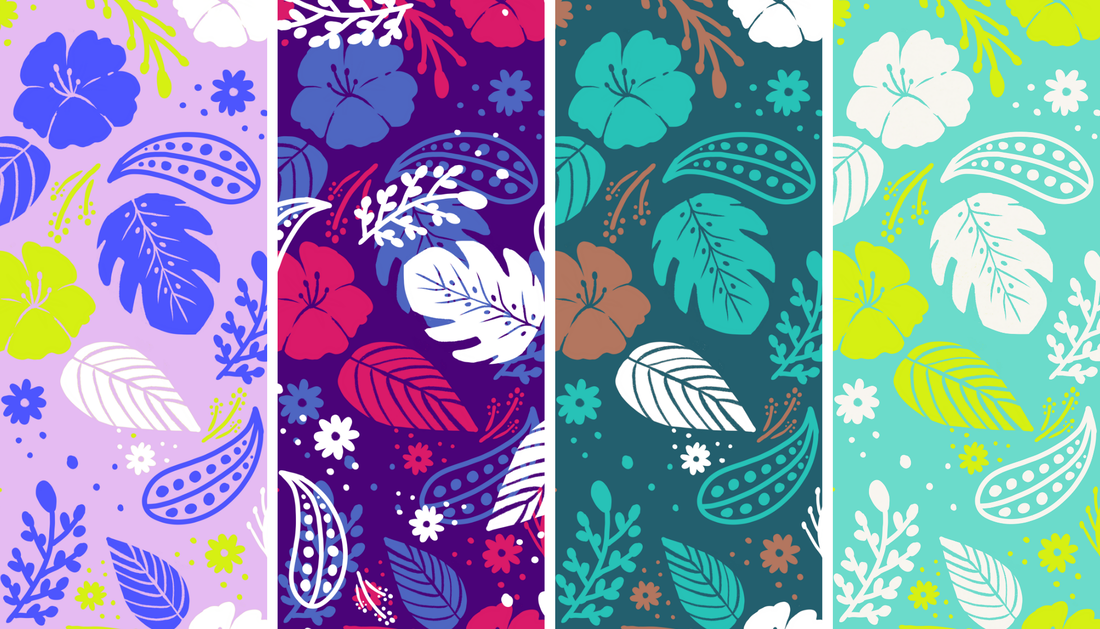 Paisley and Hibiscus Pattern in 4 different colour palettes