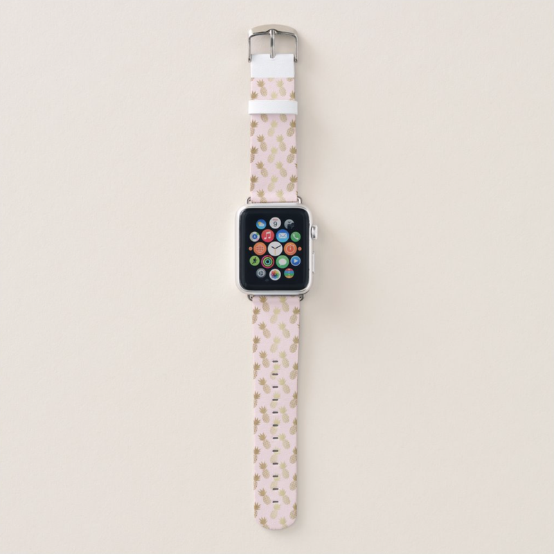 Pink and Gold Pineapple Pattern Apple Watch Band from Zazzle