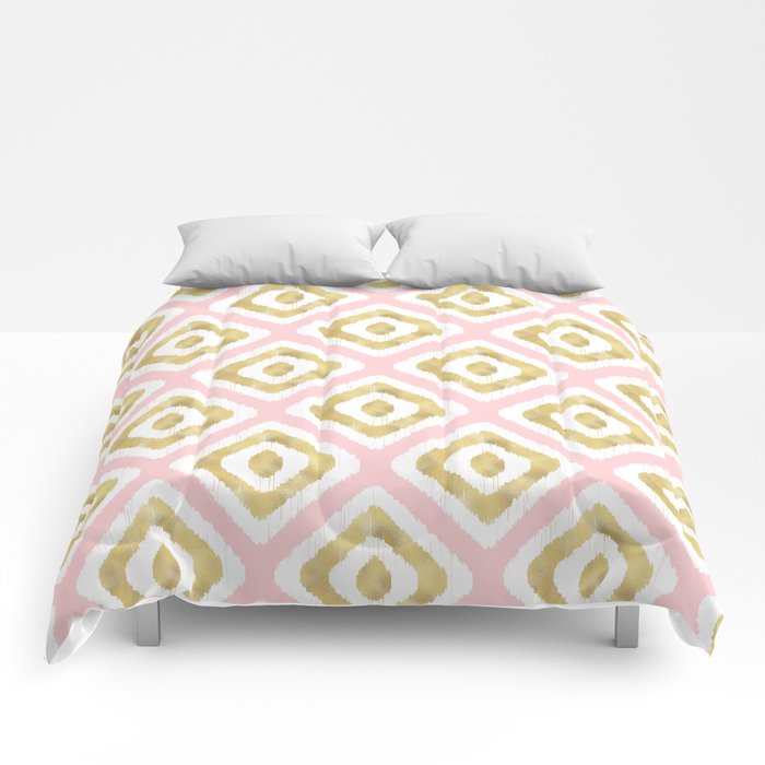 Pink & Gold Ikat Pattern Comforter @ Society6