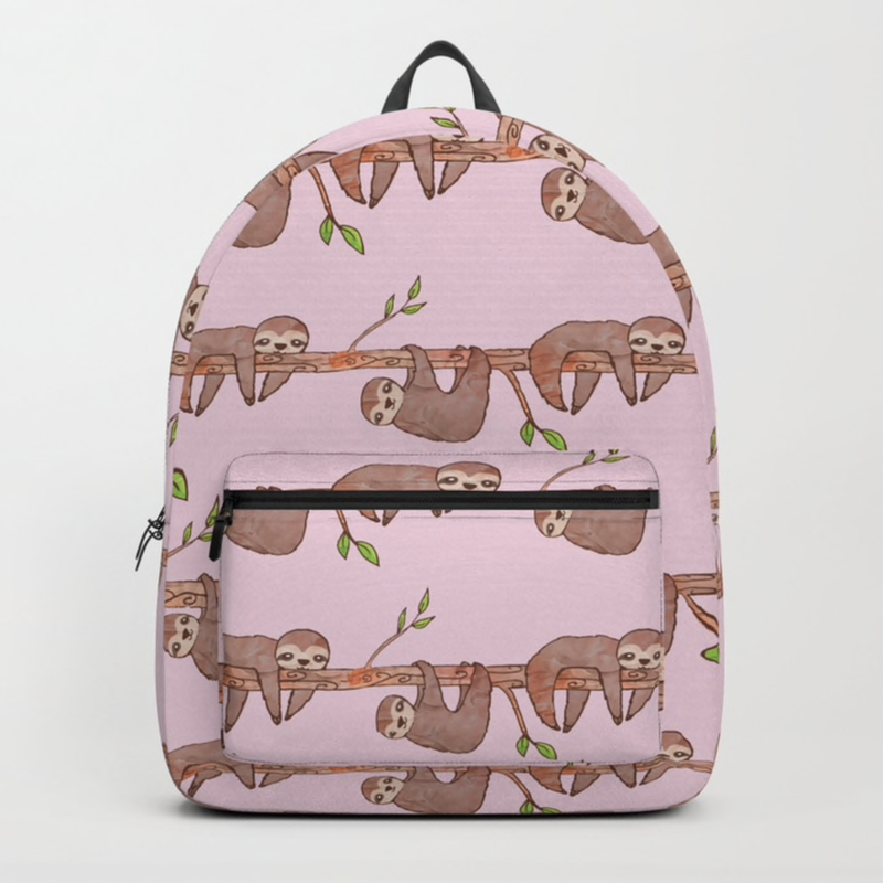 Pink Baby Sloth Pattern Backpack