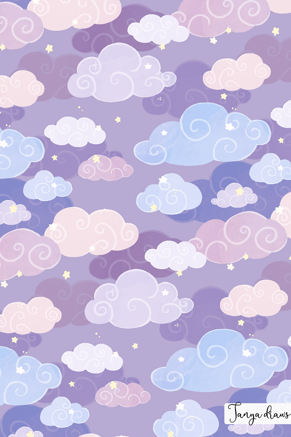 Whimsical Pastel Clouds & Stars Pattern