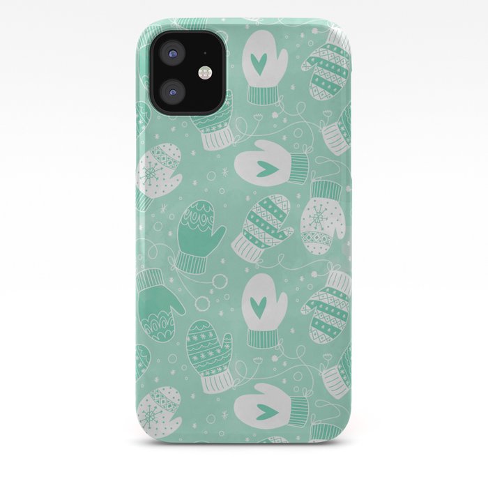 Winter Mittens Pattern in Mint Green iPhone 11 Case @ Society6