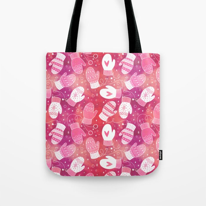 Winter Mittens in Pink Pattern Tote Bag @ Society6