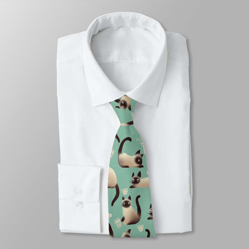 Bad siamese cats knocking things over patterned tie