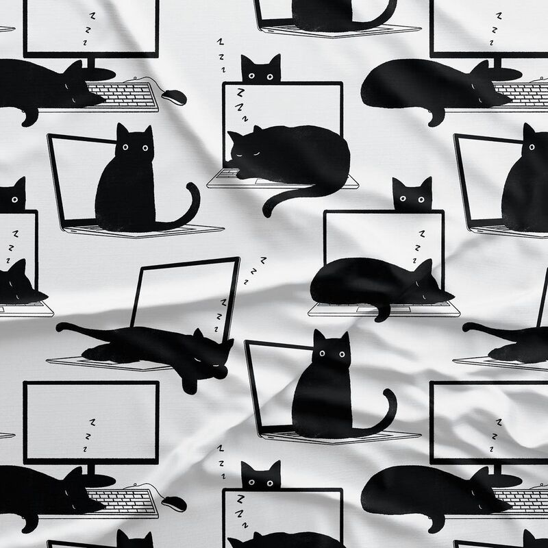 Cats on laptops fabric