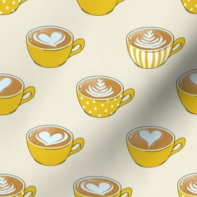 Latte Art in Yellow Patterned Fabric on Spoonflower