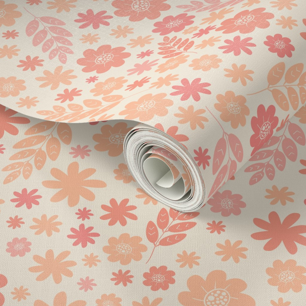 Peach Fuzz Pantone Floral Wallpaper from Spoonflower