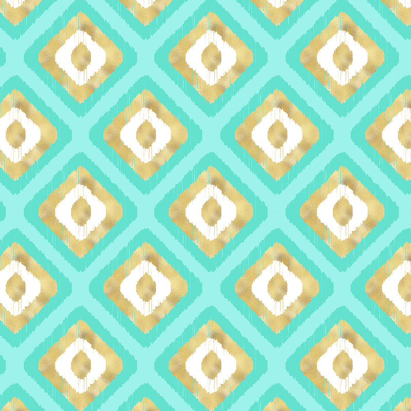 Aqua & Gold Ikat Pattern by TanyaDraws