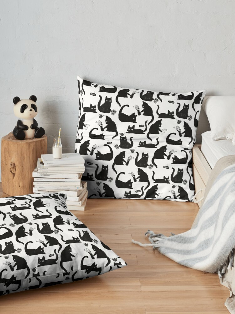 Bad Cats Knocking Stuff Over Floor Pillow from RedBubble