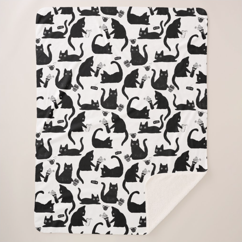 Bad Cats Knocking Stuff Over Pattern Fleece Throw Blanket from Zazzle