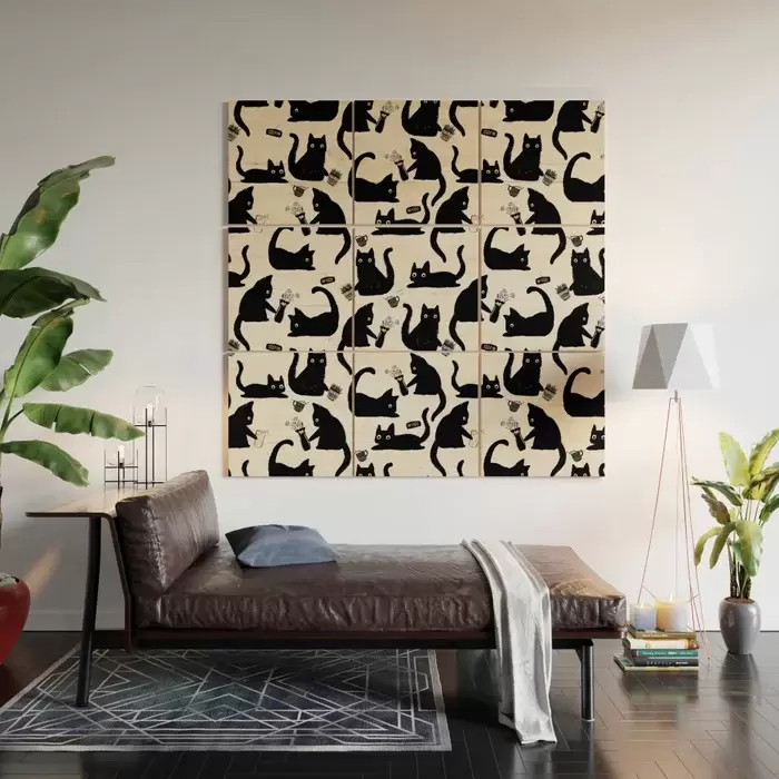Bad Cats Knocking Stuff Over Wooden Wall Art