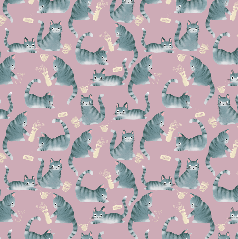 Bad Grey Tabby Cats Knocking Stuff Over Pattern