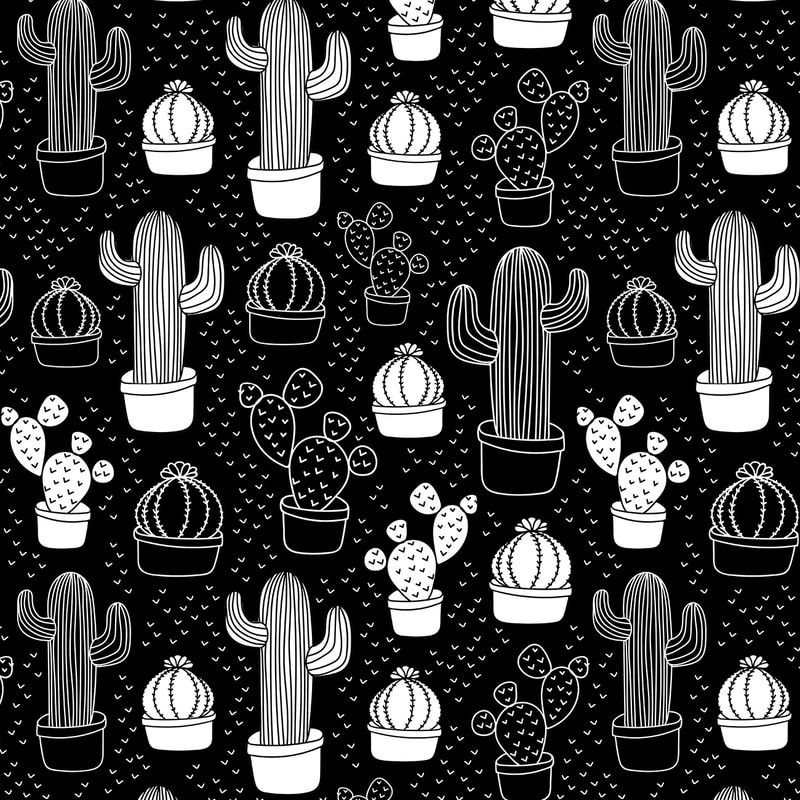 Black & White Cactus Doodle Pattern