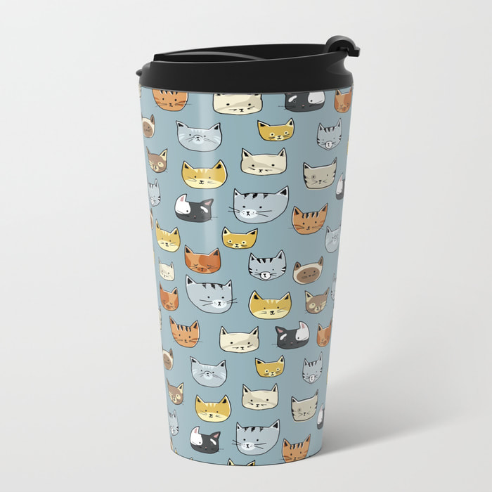 Cat Face Doodle Pattern Travel Mug from Society6