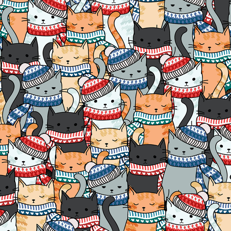 Cats with Hats & Scarves Pattern