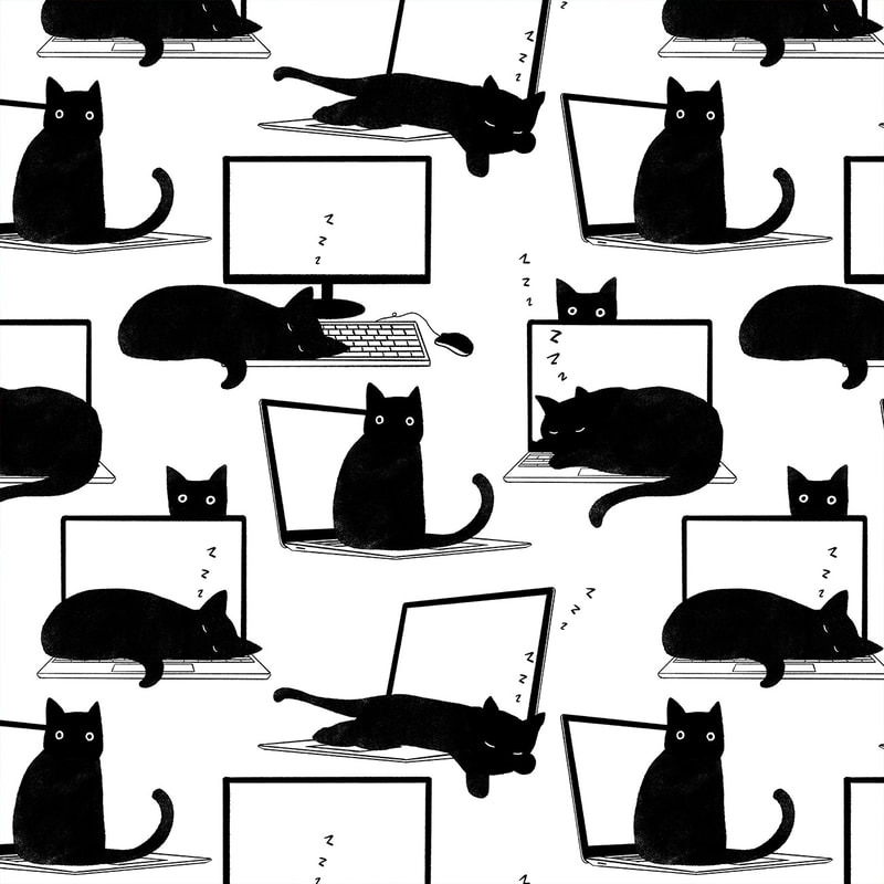 Cats Sitting on Laptops Pattern