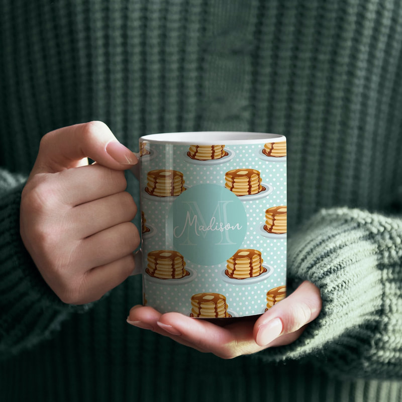 Custom Pancake & Polkadots Patterned Coffee Mug with Custom Monogram