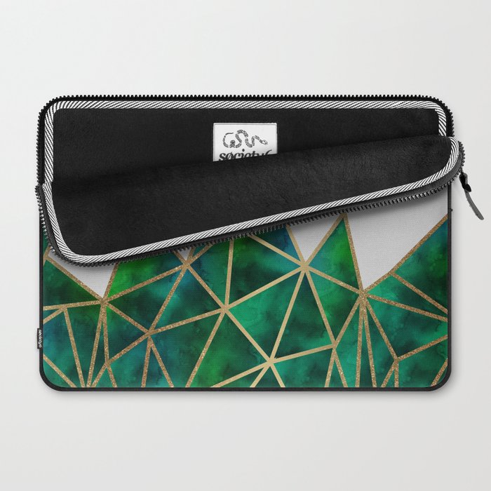 Emerald & Gold Geometric Design Laptop Sleeve - TanyaDraws @ Society6
