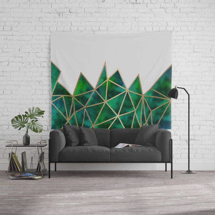 Emerald & Gold Geometric Design Large Wall Tapestry - TanyaDraws @ Society6
