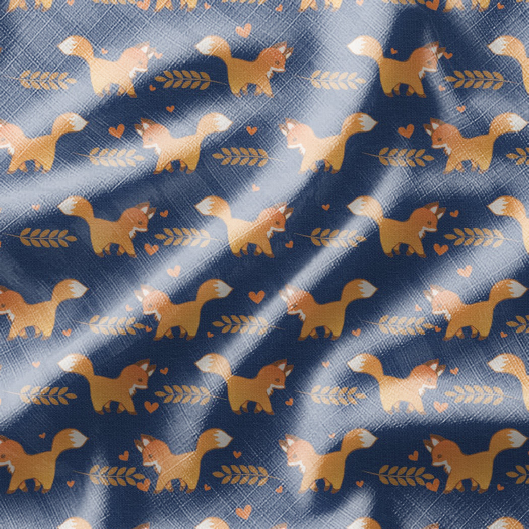 Foxes & Hearts Patterned Fabric with Custom Background Colour