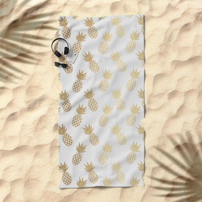 Gold Pineapple Pattern Beach Towel 