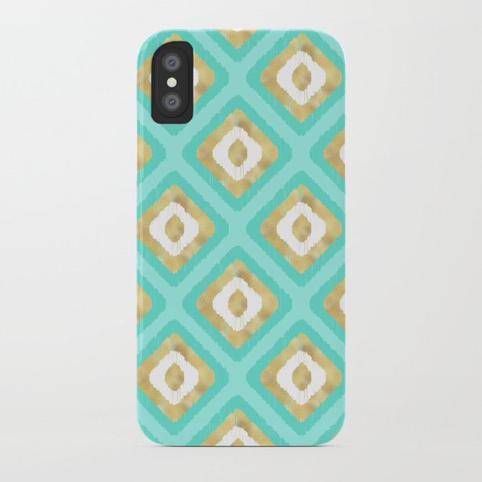 Aqua & Gold Ikat Pattern iPhone XR Slim Case - TanyaDraws @ Society6