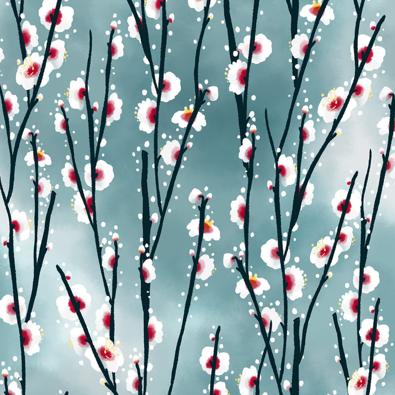 Spring Plum Blossom Pattern by TanyaDraws