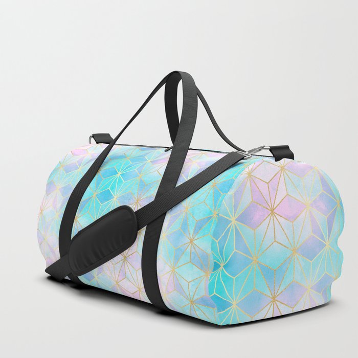 Iridescent Pastel & Gold Geometric Pattern Duffle Bag 
