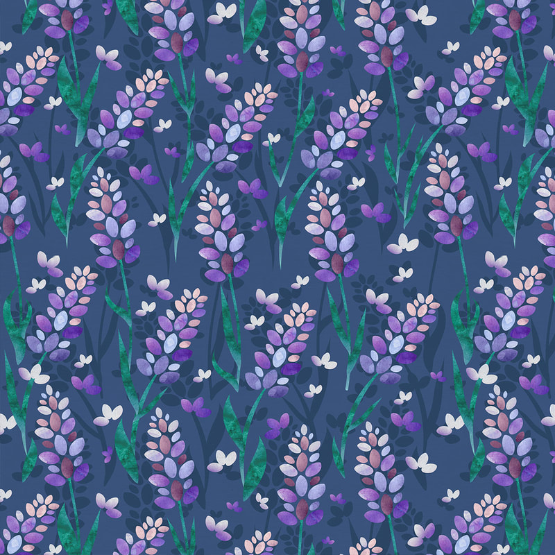 Lavender Fields Floral Pattern, Dark