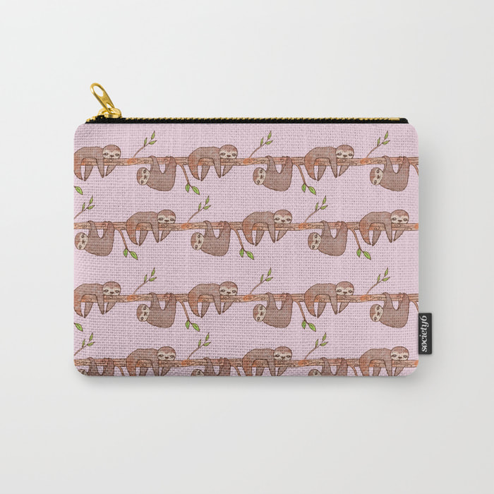 Pink Baby Sloths Pattern Carry-All Pouches