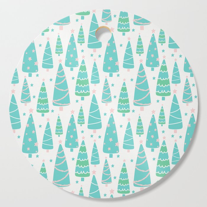 Pastel Christmas Tree Forest Round Cutting Board - TanyaDraws @ Society6