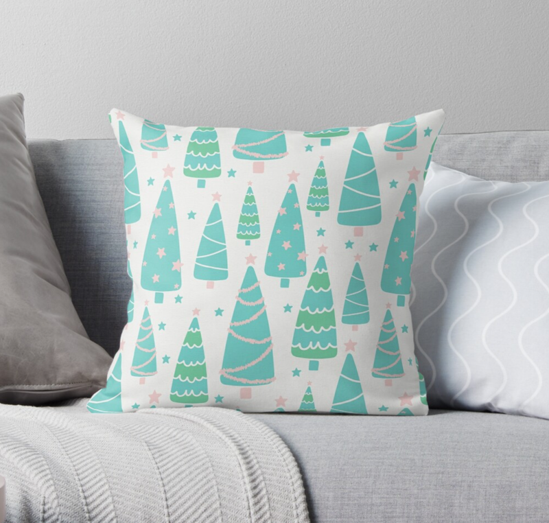 Pastel Christmas Tree Forest Pattern Throw Pillow - TanyaDraws @ RedBubble