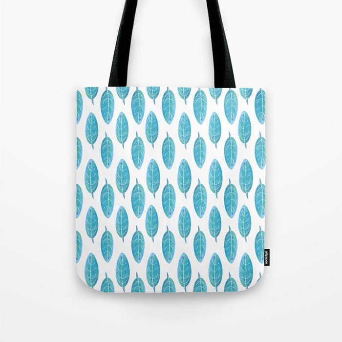 Blue Modern Watercolour Leaf Pattern Tote Bag @ Society6