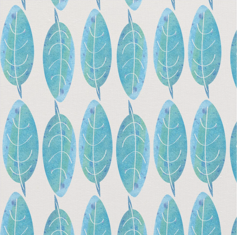 Blue Modern Watercolour Leaf Pattern Fabric @ Zazzle