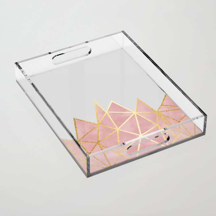 Pink & Gold Geometric Design Acrylic Serving Tray 