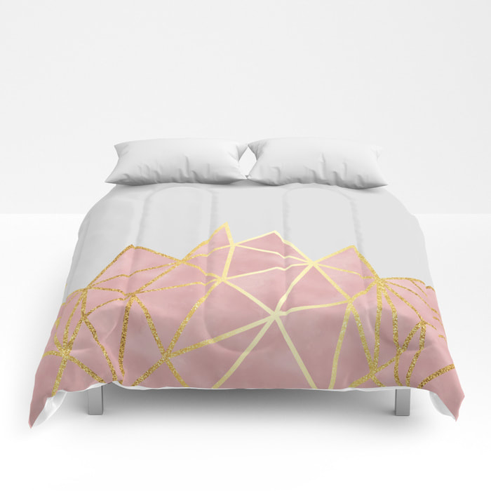 Pink & Gold Geometric Design Queen Size Comforter