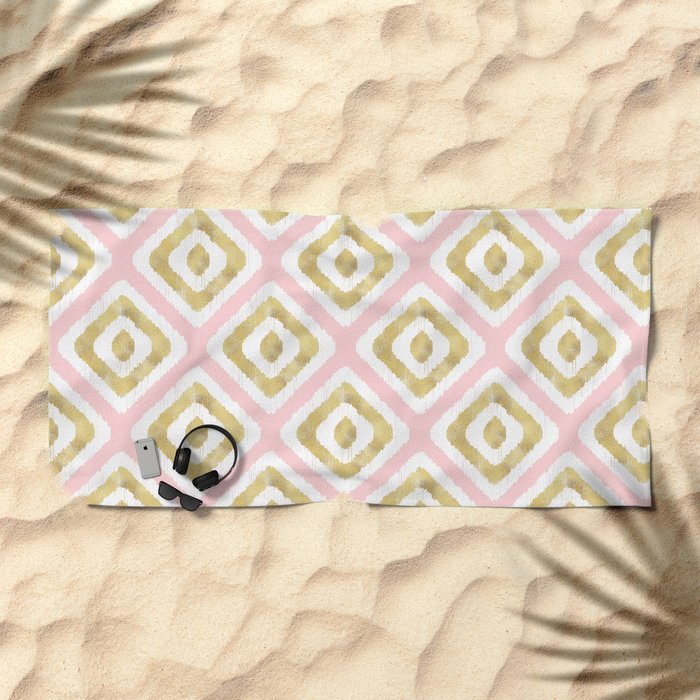 Pink & Gold Ikat Pattern Beach Towel @ Society6