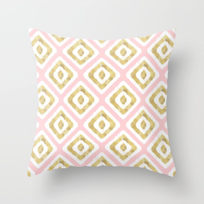 Pink & Gold Ikat Pattern Pillow @ Society6
