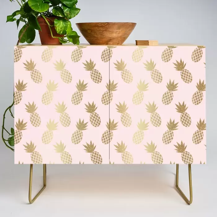 Pink and gold pineapple pattern credenza
