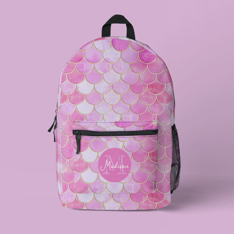 Pink Mermaid Scale Pattern Zazzle Backpack with Monogram
